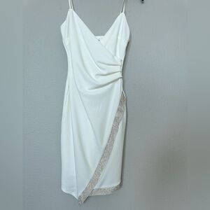 Emerald Sundae Ivory Midi Dress with Sparkle Trim